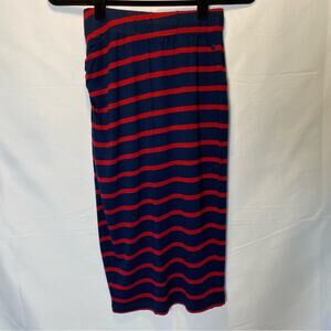 Eleven Paris Red and Blue Striped Nautical Pencil Midi Skirt Ruched Side Size XS